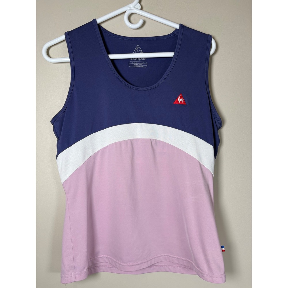 Le Coq Sportif Womens Colorblock Athletic Tank Top Navy Pink White Size L Tennis